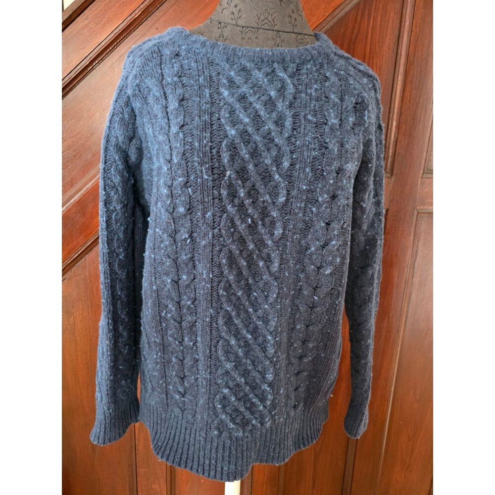 Far afield Navy Blue Fishermans Knit Wool Blend Sweater Mens M Ribbed Cuffs Made